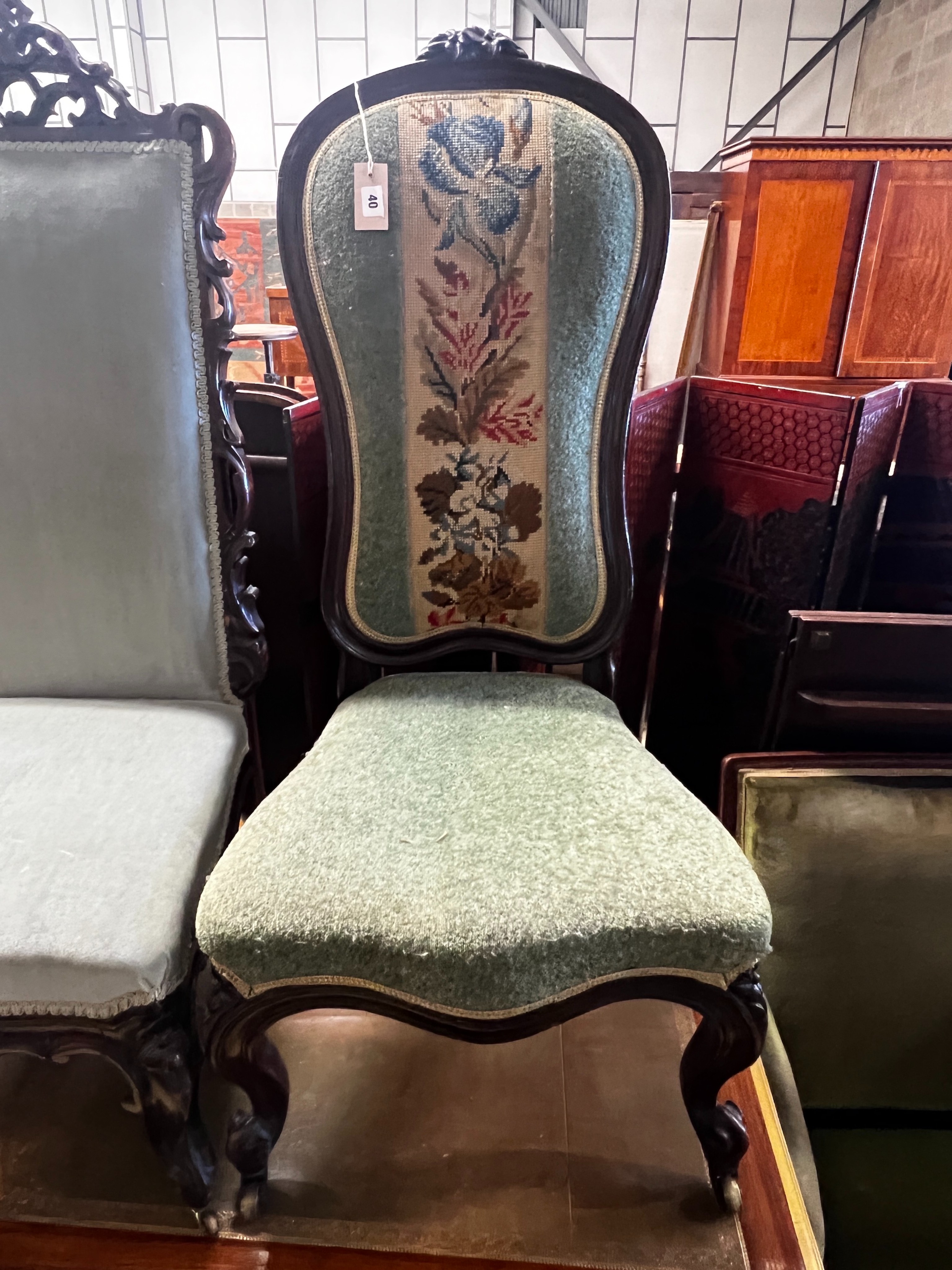 Two Victorian prie dieu chairs, larger height 114cm